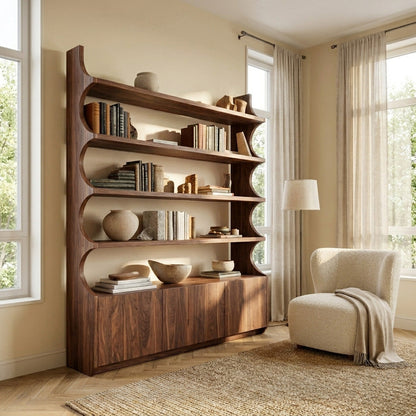 Organic Wooden Bookshelf With Curved Edges For Living Storage Lynnsnail