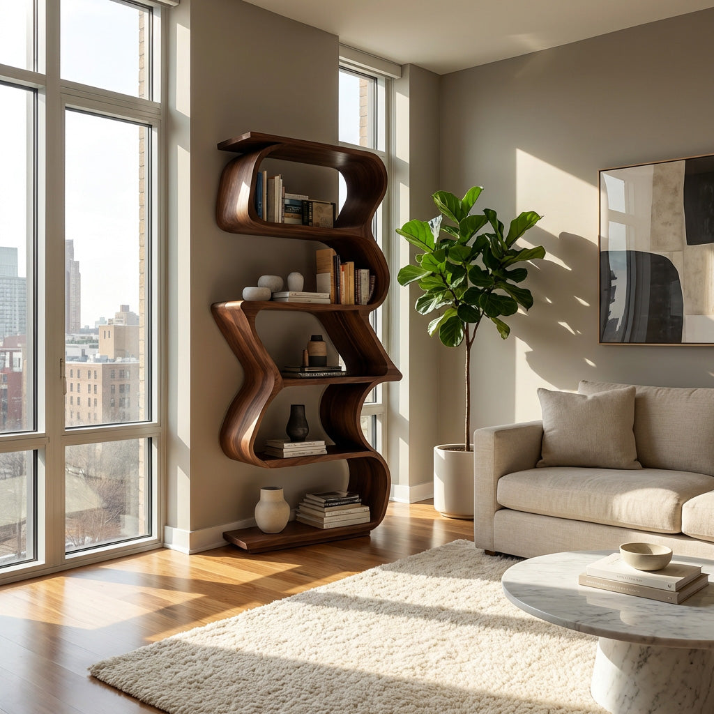 Modern Sculptural Wooden Bookshelf For Home Display Lynnsnail