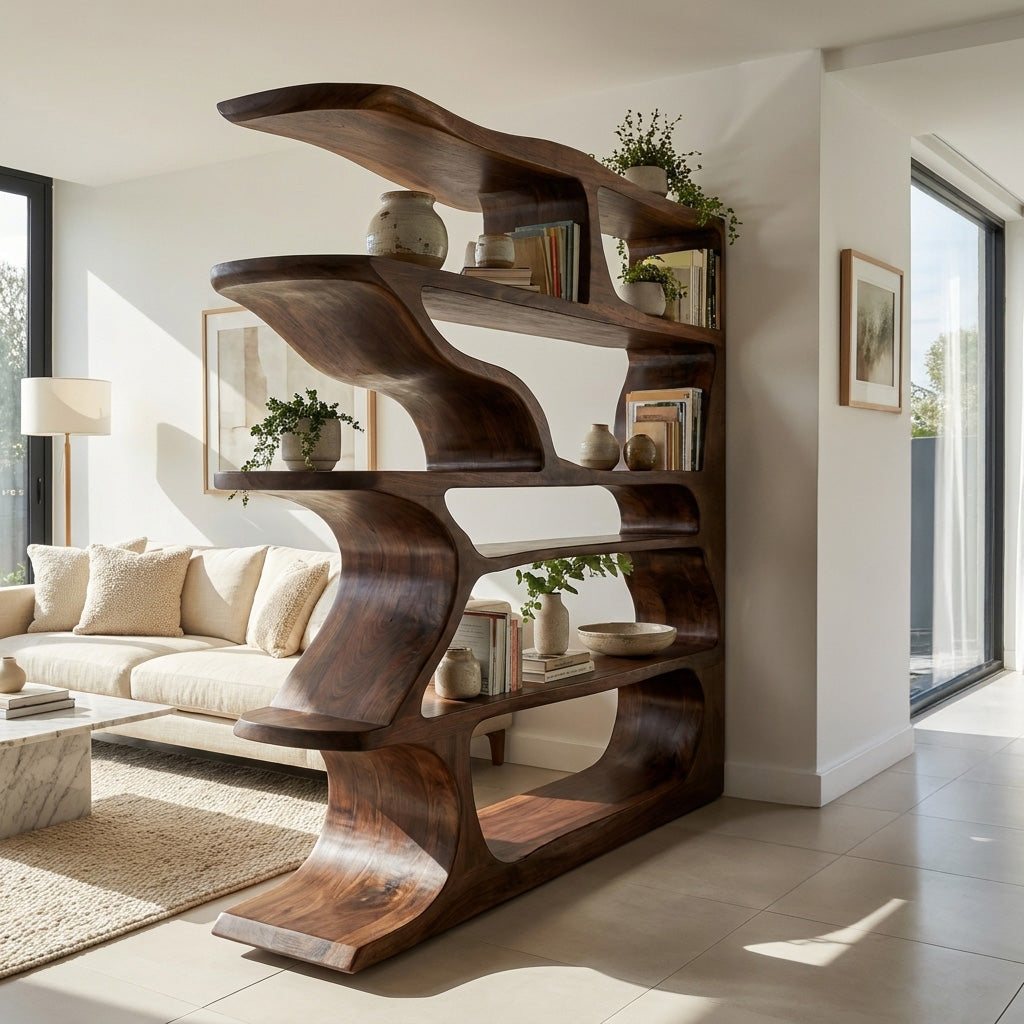 Contemporary Artistic Wooden Bookshelf For Living Room Storage Lynnsnail