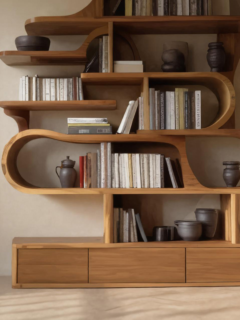 Modern Sculptural Bookshelf With Curved Design For Living Room Or Office Lynnsnail