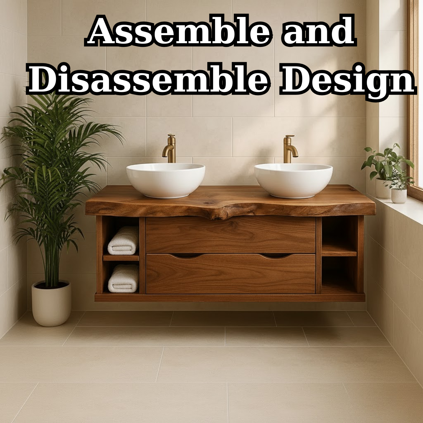 Handcrafted Solid Wood Live-Edge Double Vanity - Rustic Floating Console with Storage Lynnsnail
