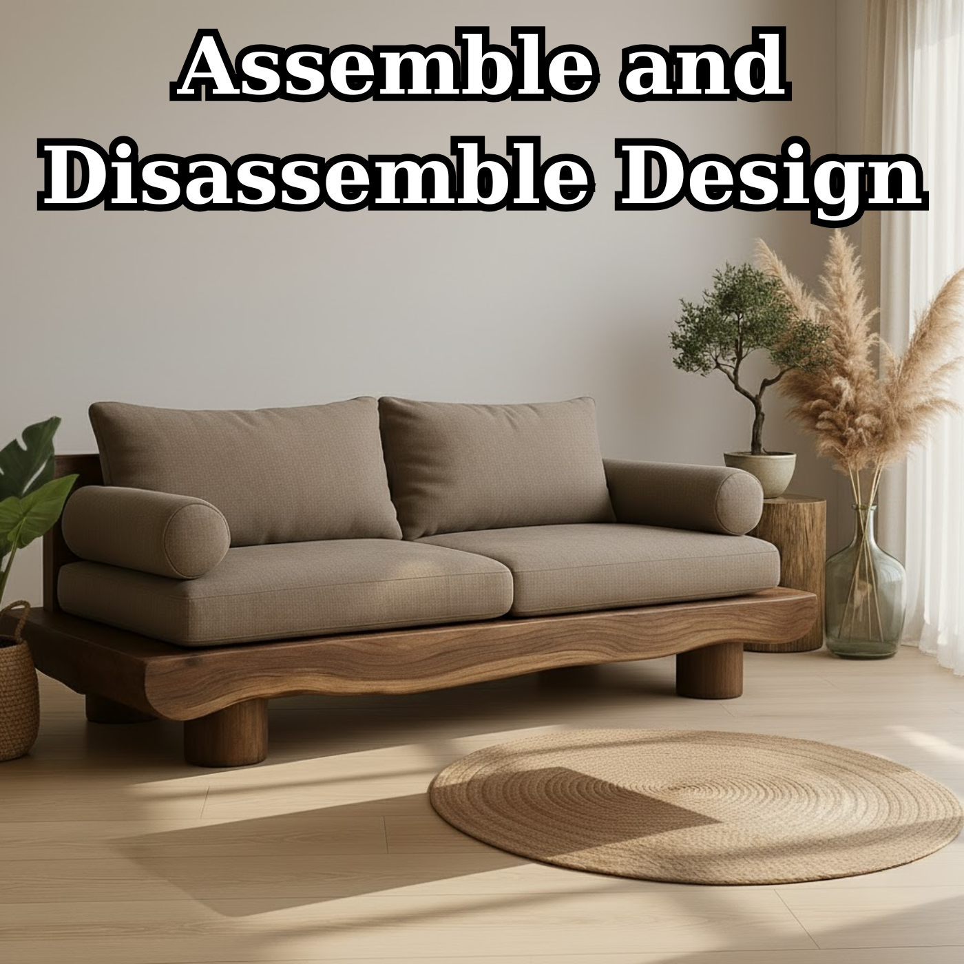 Handcrafted Solid Wood Sofa – Rustic Live Edge Wooden Couch with Modern Minimal Design Lynnsnail