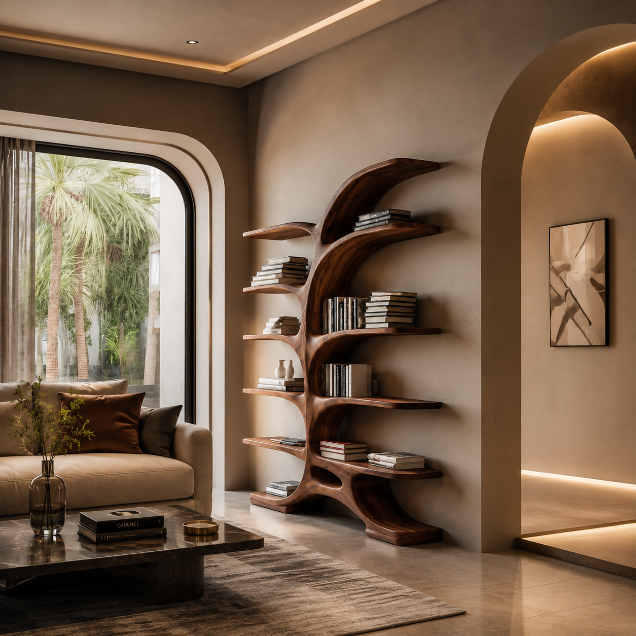 Contemporary Sculptural Curved Bookshelf For Living Room Interior Lynnsnail