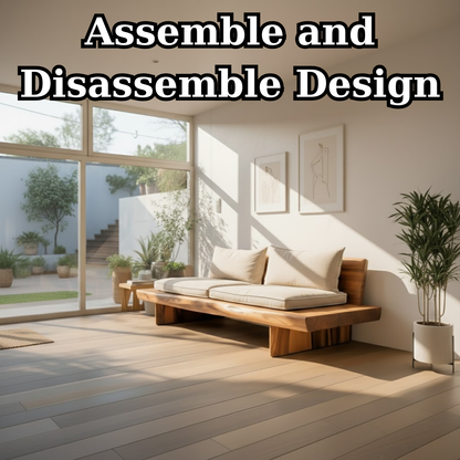 Handcrafted Solid Wood Sofa – Low Minimalist Design with Natural Live Edge and Linen Cushions Lynnsnail