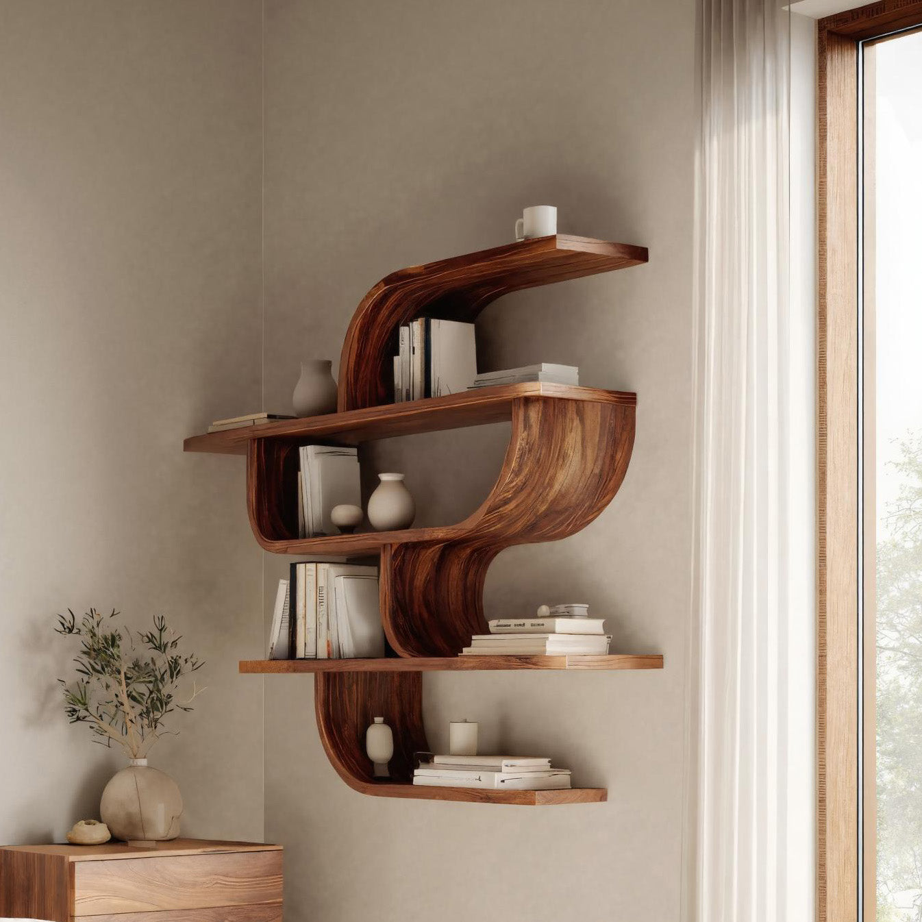 Statement Wall Shelf With Flowing Curves For Modern Home Lynnsnail