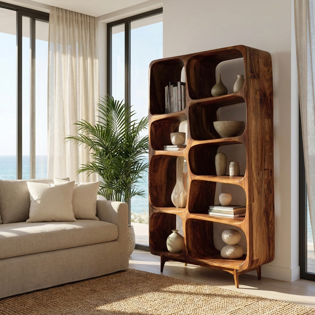 Contemporary Solid Wood Bookshelf For Coastal Interior Lynnsnail