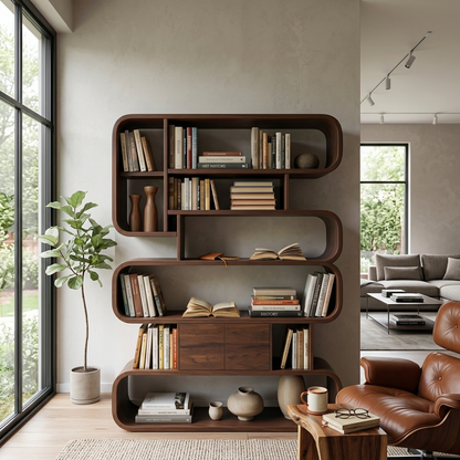 Statement Natural Wood Bookshelf With Rounded Form For Home Lynnsnail