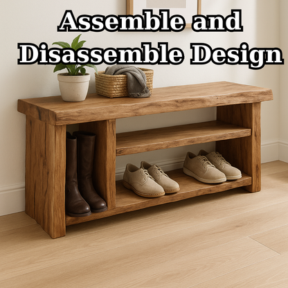 Handcrafted Solid Wood Bench – Natural Rustic Seating and Multi-Tier Storage Lynnsnail