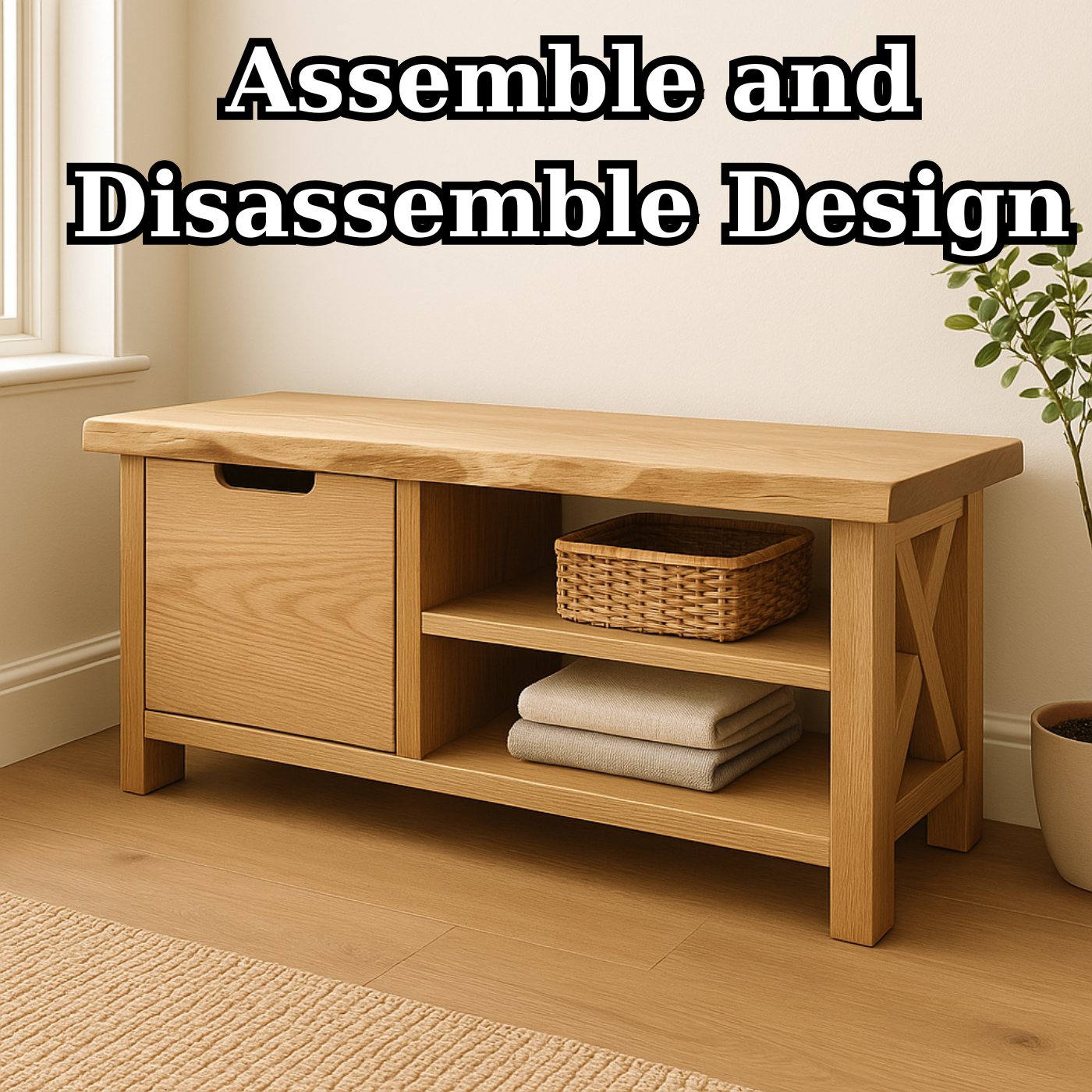 Handcrafted Solid Wood Bench – Modern Rustic Seating with X-Accent and Storage Lynnsnail