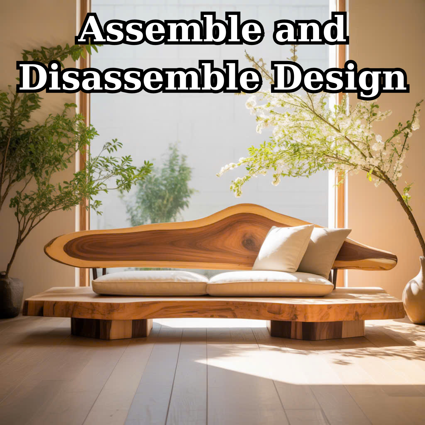Handcrafted Solid Wood Sofa – Sculptural Live Edge Couch with Organic Form and Linen Cushions Lynnsnail