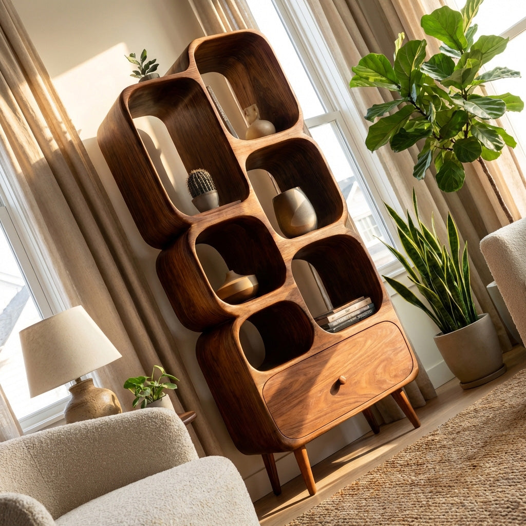 Modern Wood Bookshelf With Open Compartments For Living Decor Lynnsnail