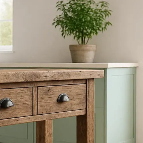 Rustic Solid Wood Console Table with Black Iron Handles, Handcrafted Lynnsnail
