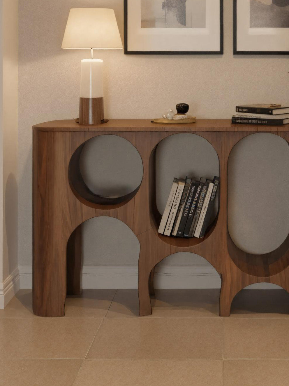 Modern Carved Console Table With Circular Cutout For Entryway Lynnsnail