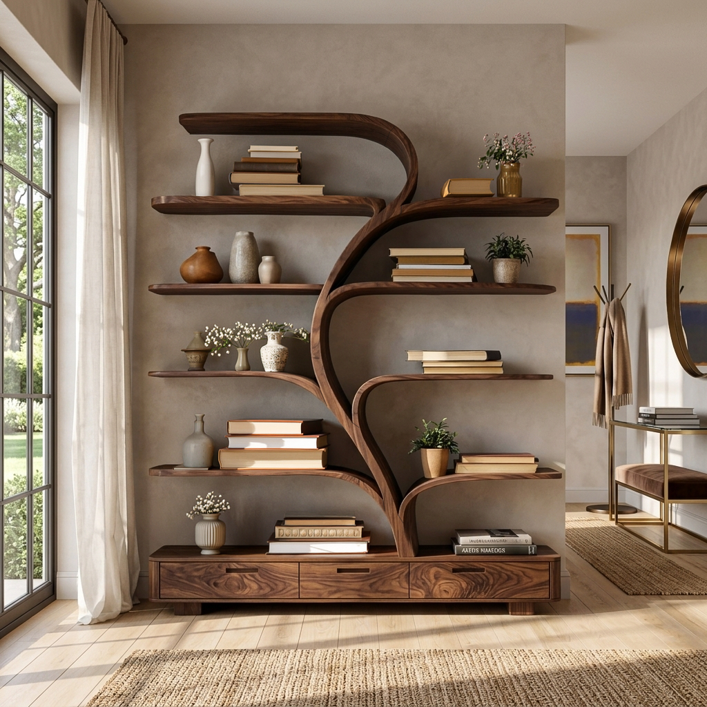 Organic Natural Wood Bookshelf Branch Shape For Home Decor Lynnsnail