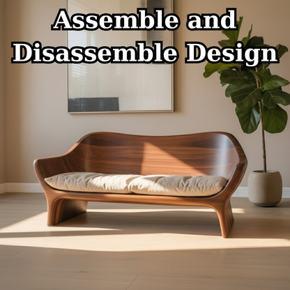 Handcrafted Solid Walnut Sofa – Sculptural Organic Wood Couch with Smooth Curves and Cushion Seat Lynnsnail