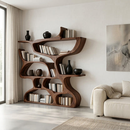 Modern Bookshelf With Organic Carved Design For Living Room Or Office Lynnsnail
