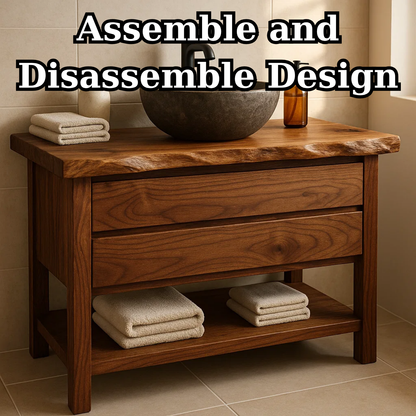 Handcrafted Solid Wood Bathroom Vanity - Live Edge Dark Wood Cabinet & Open Shelf Lynnsnail