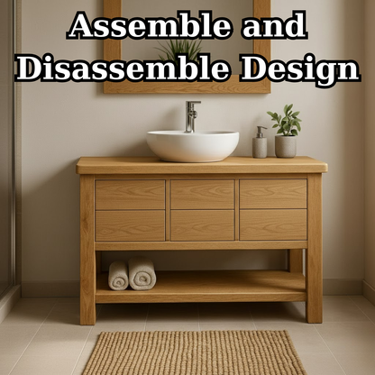 Handcrafted Solid Wood Bathroom Vanity with Oak Finish and Open Shelf Lynnsnail