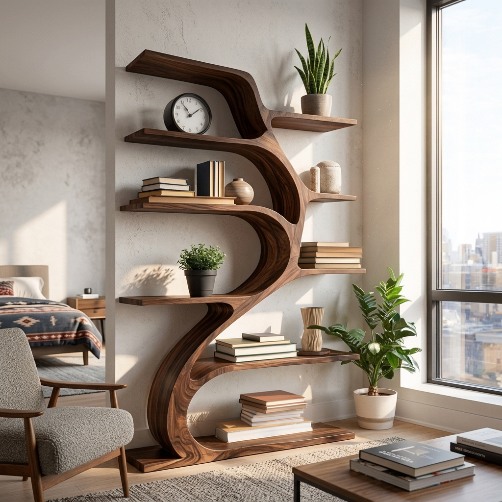 Minimal Natural Wood Bookshelf Branch Design For Interior Space Lynnsnail