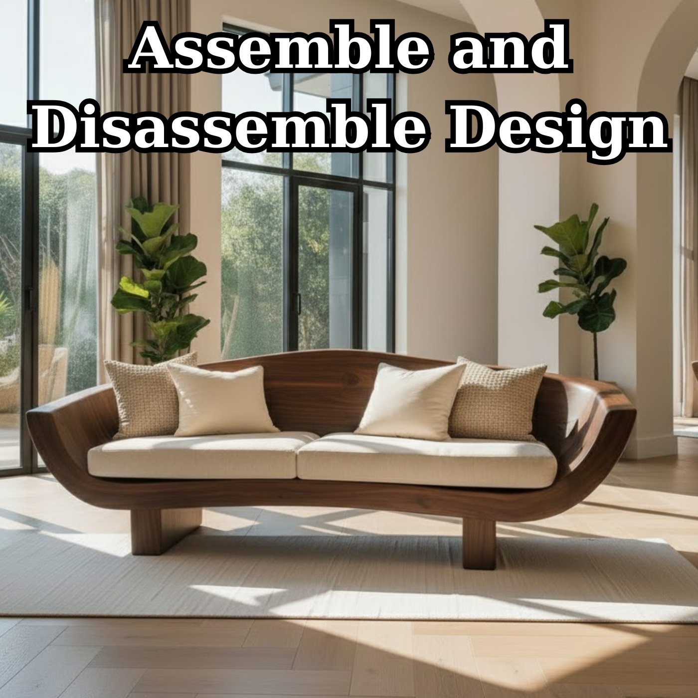 Handcrafted Solid Walnut Sofa – Modern Sculptural Wood Couch with Curved Organic Design Lynnsnail