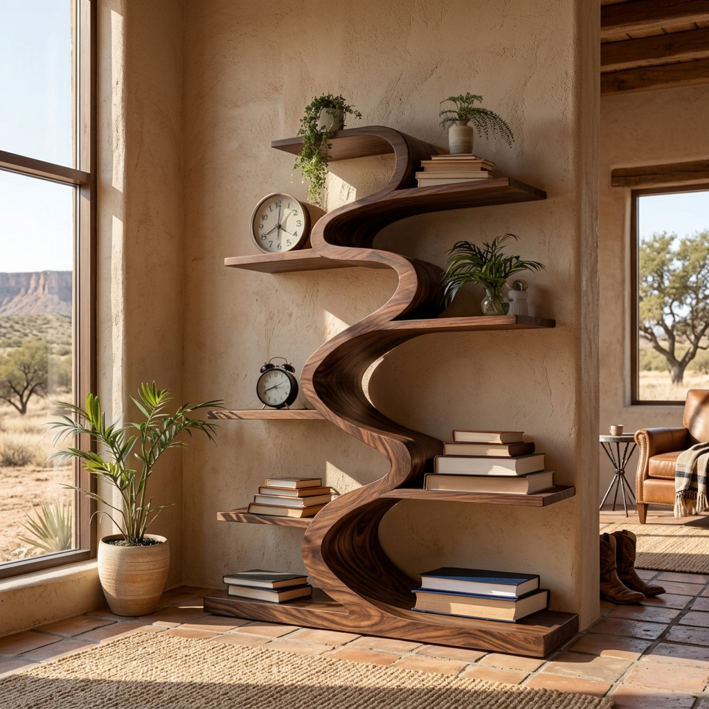 Modern Wooden Bookshelf Flowing Form For Living Room Lynnsnail