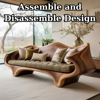 Handcrafted Solid Wood Sofa – Sculptural Organic Wood Couch with Artistic Curves and Cushion Seat Lynnsnail