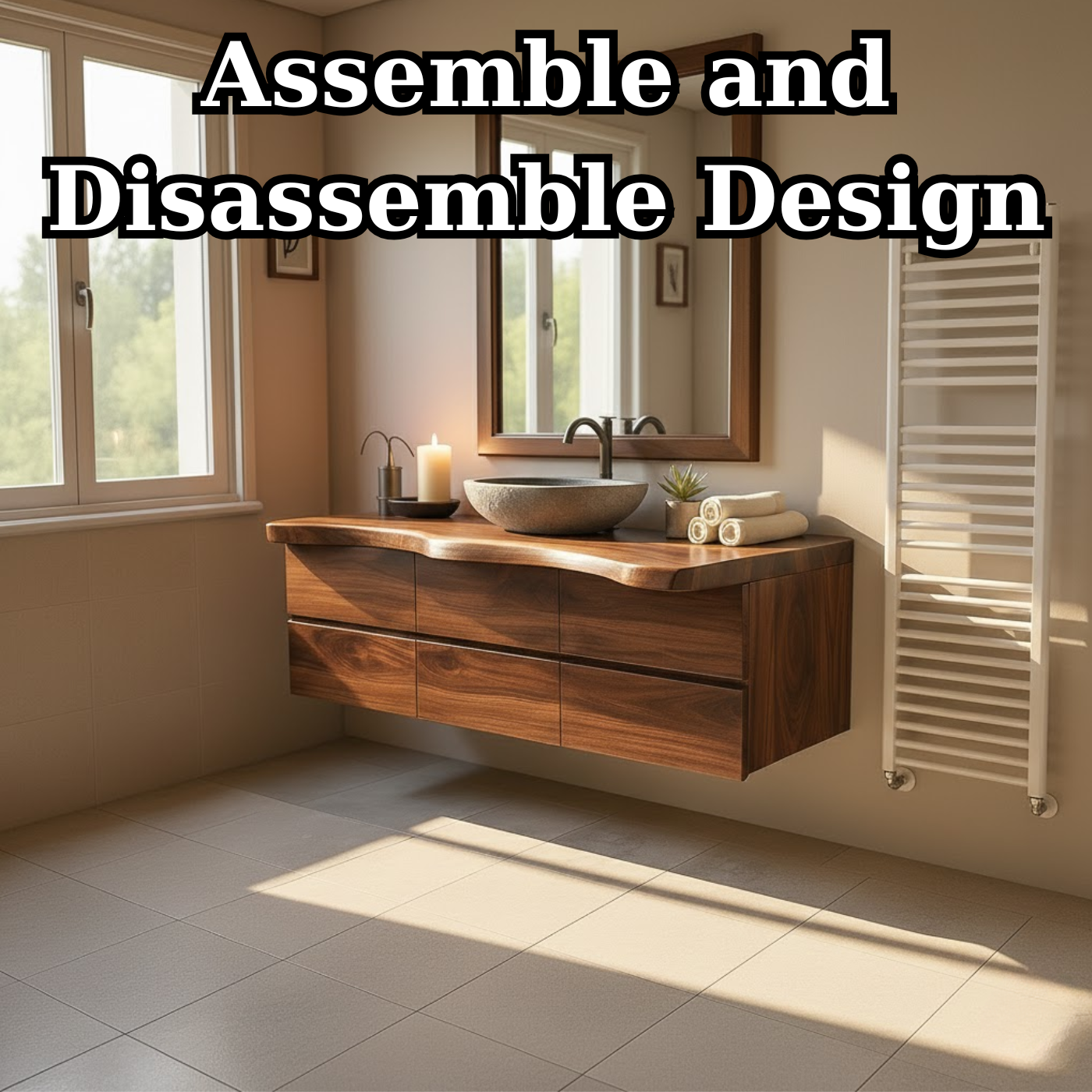 Handcrafted Solid Wood Vanity - Wide Floating Live Edge Cabinet with Drawers Lynnsnail