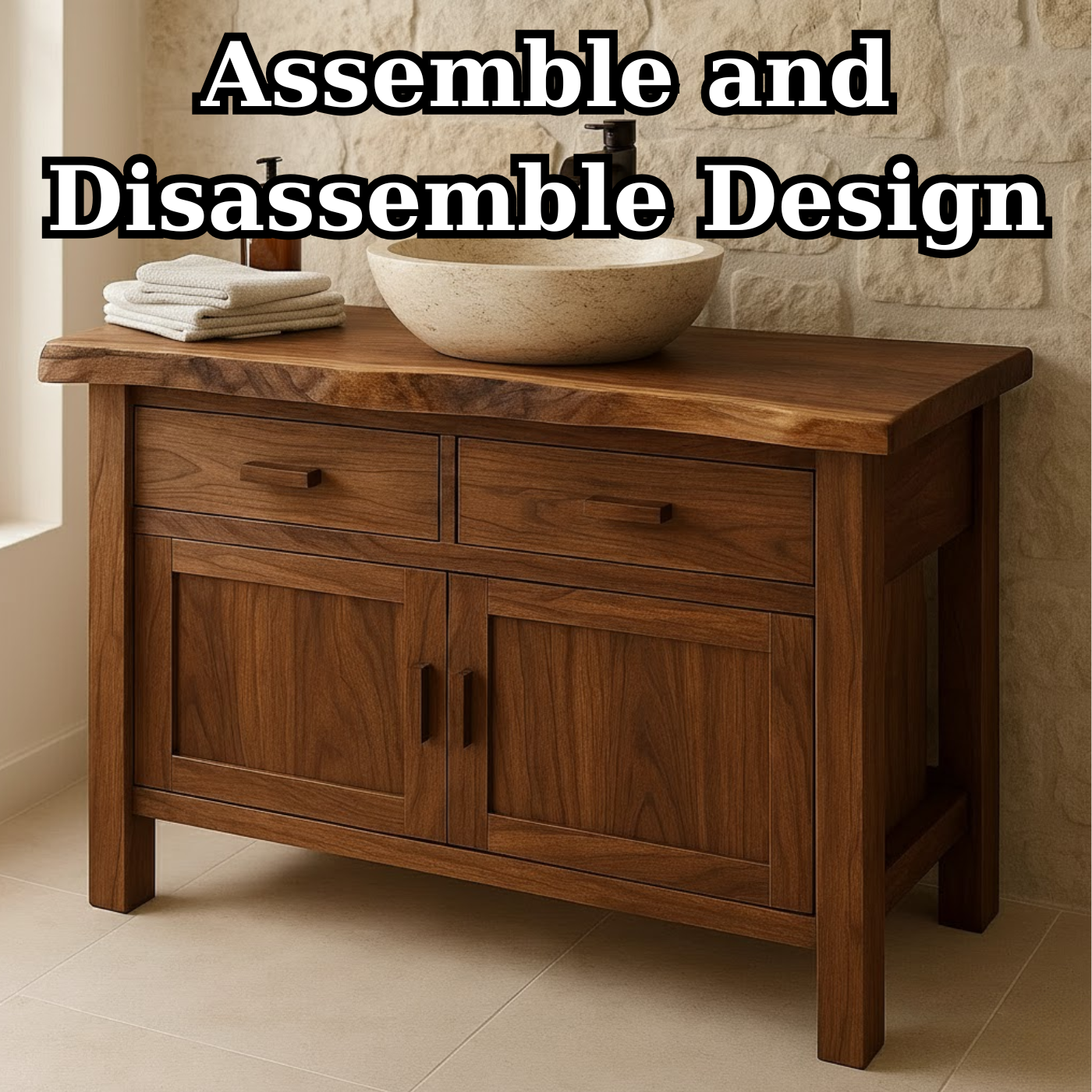 Handcrafted Solid Wood Bathroom Vanity - Live Edge Top Cabinet with Drawers & Doors Lynnsnail