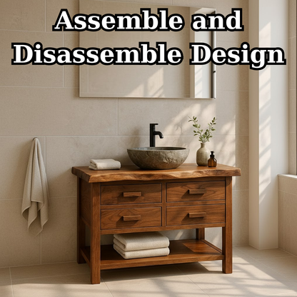 Handcrafted Solid Wood Bathroom Vanity with Live Edge Top and 4 Drawers Lynnsnail