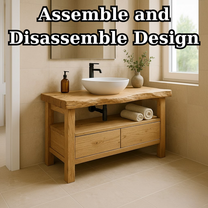 Handcrafted Solid Wood Bathroom Vanity - Live Edge Rustic Stand with Drawers & Shelf Lynnsnail