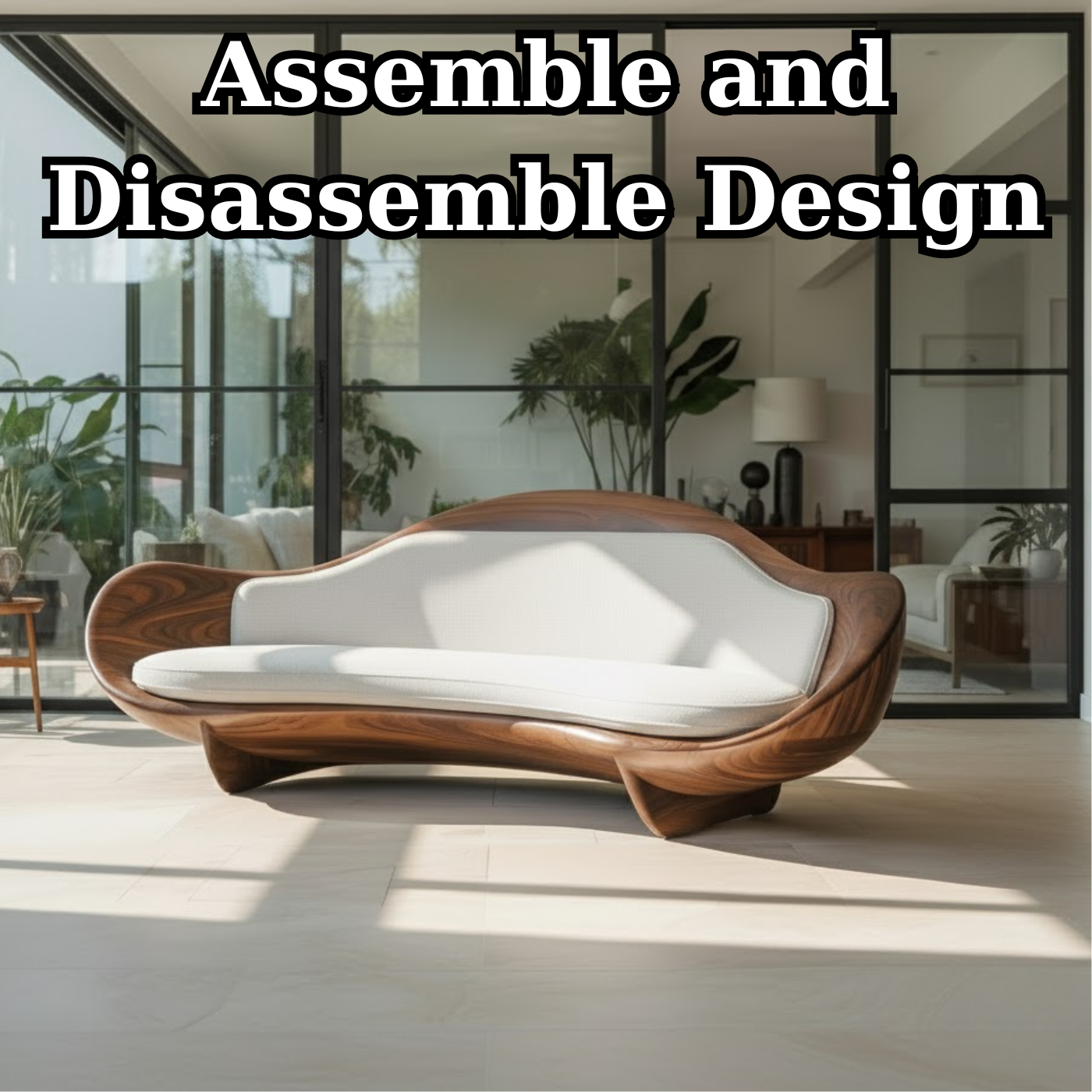Handcrafted Solid Wood Sofa – Modern Organic Sculptural Couch with Curved Wood Frame Lynnsnail