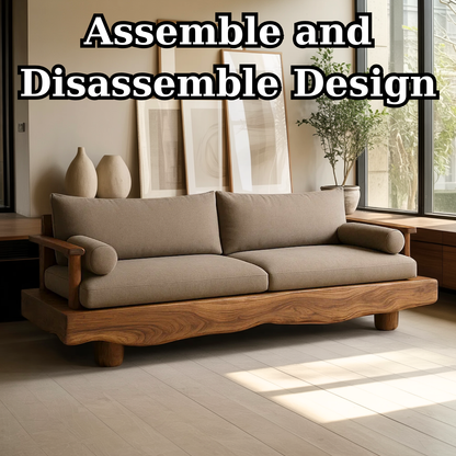 Handcrafted Solid Wood Sofa – Rustic Live Edge Wood Couch with Modern Minimalist Cushion Design Lynnsnail