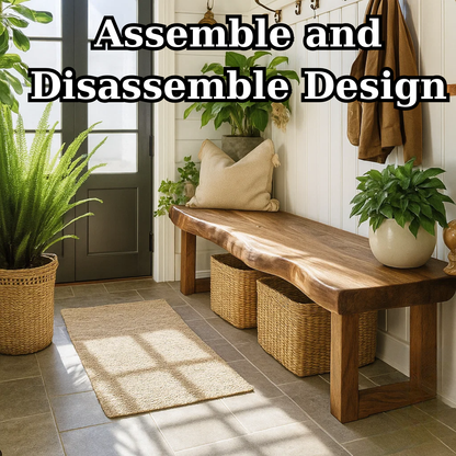 Handcrafted Solid Wood Bench – Live-Edge Entryway Bench with Organic Charm Lynnsnail