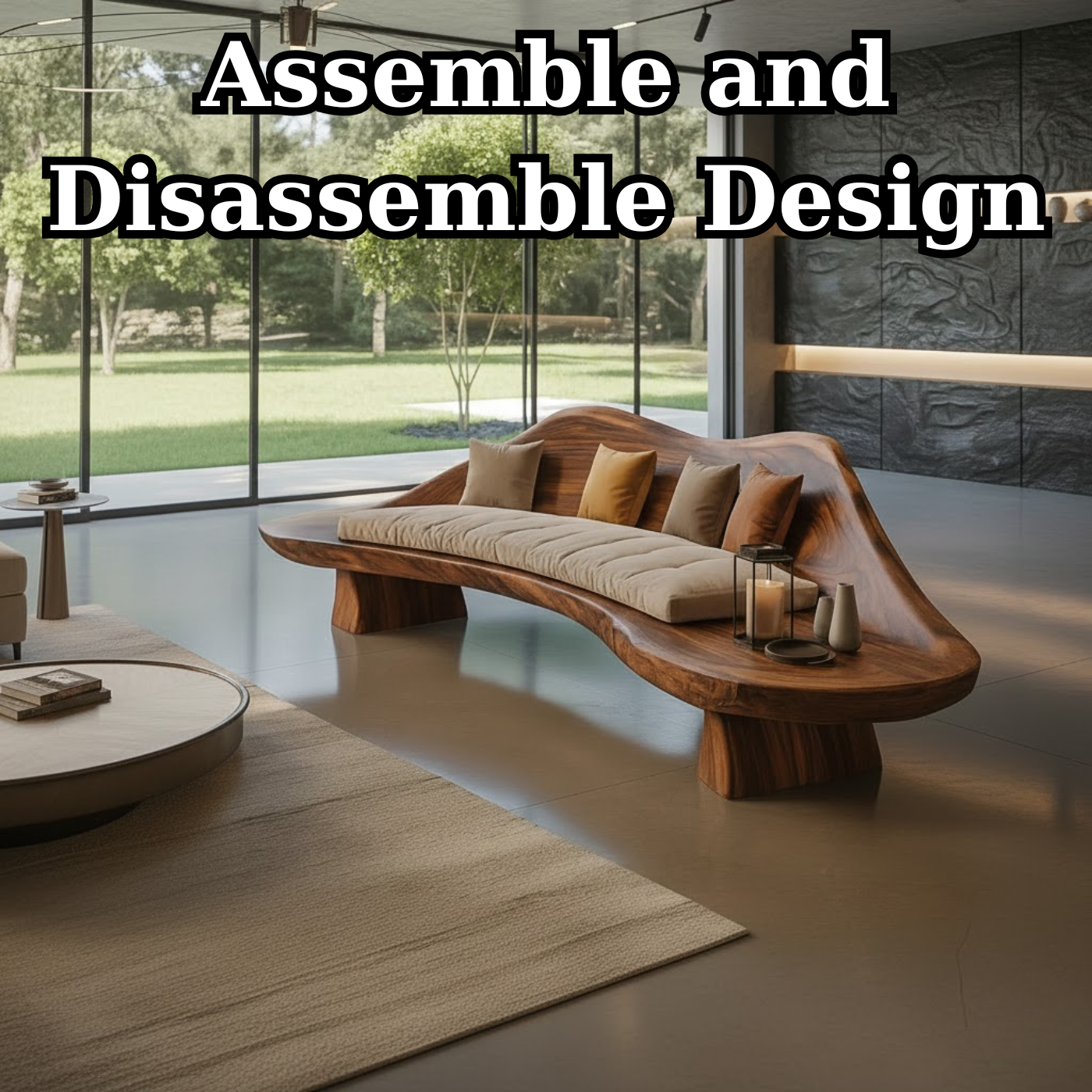 Handcrafted Solid Wood Sofa – Sculptural Wave-Form Wood Couch with Organic Curves and Cushion Seat Lynnsnail