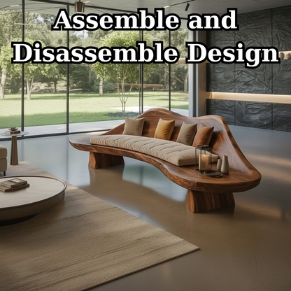 Handcrafted Solid Wood Sofa – Sculptural Wave-Form Wood Couch with Organic Curves and Cushion Seat Lynnsnail