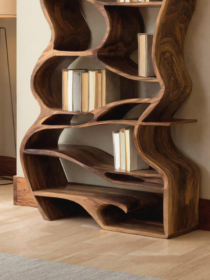 Handcrafted Sculpted Bookshelf With Organic Design For Living Room Or Office Lynnsnail