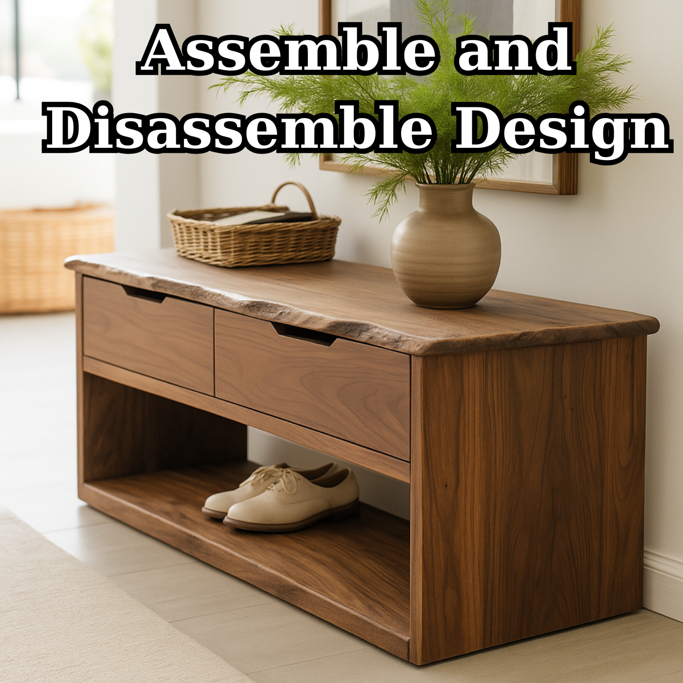 Handcrafted Solid Wood Bench – Live-Edge Entryway Bench with Drawers Lynnsnail