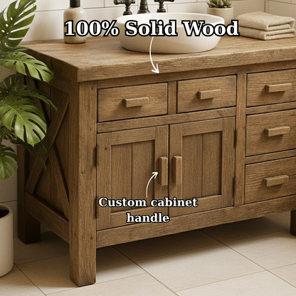 Handcrafted Solid Wood Bathroom Vanity - Rustic Farmhouse Style with X-Brace Detail Lynnsnail