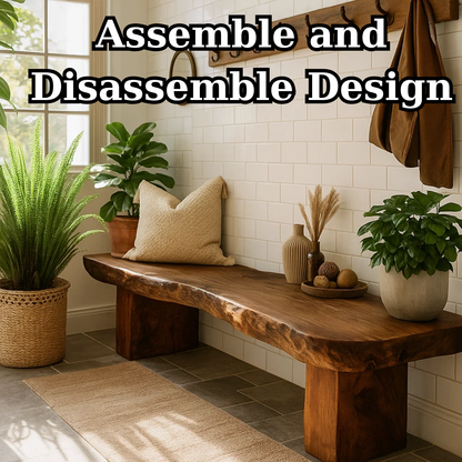Handcrafted Solid Wood Bench – Rustic Live-Edge Slab Entryway Seating Lynnsnail
