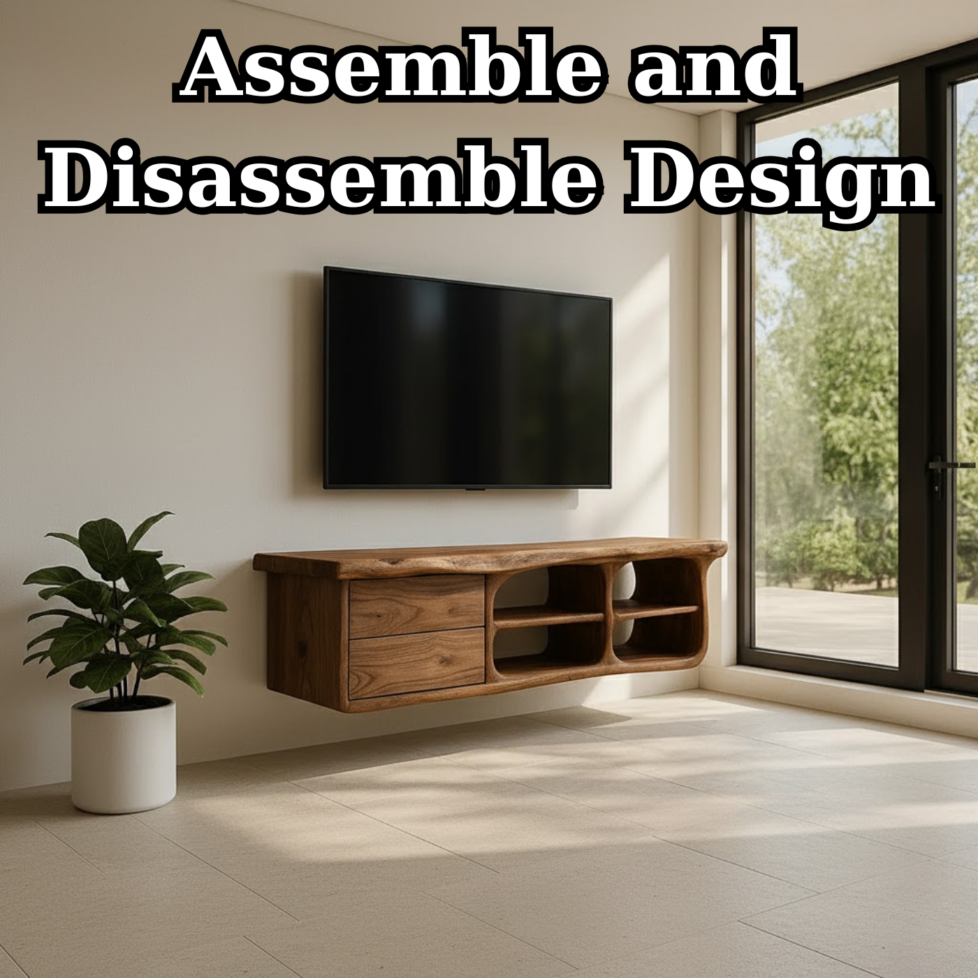 Handcrafted Solid Wood Floating TV Stand with Live Edge - Rustic Modern Media Console Lynnsnail