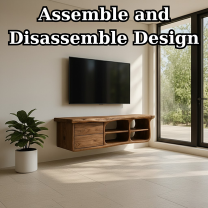 Handcrafted Solid Wood Floating TV Stand with Live Edge - Rustic Modern Media Console Lynnsnail