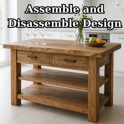 Handcrafted Solid Wood Kitchen Island - Live-Edge Top, 2 Drawers & Shelves Lynnsnail