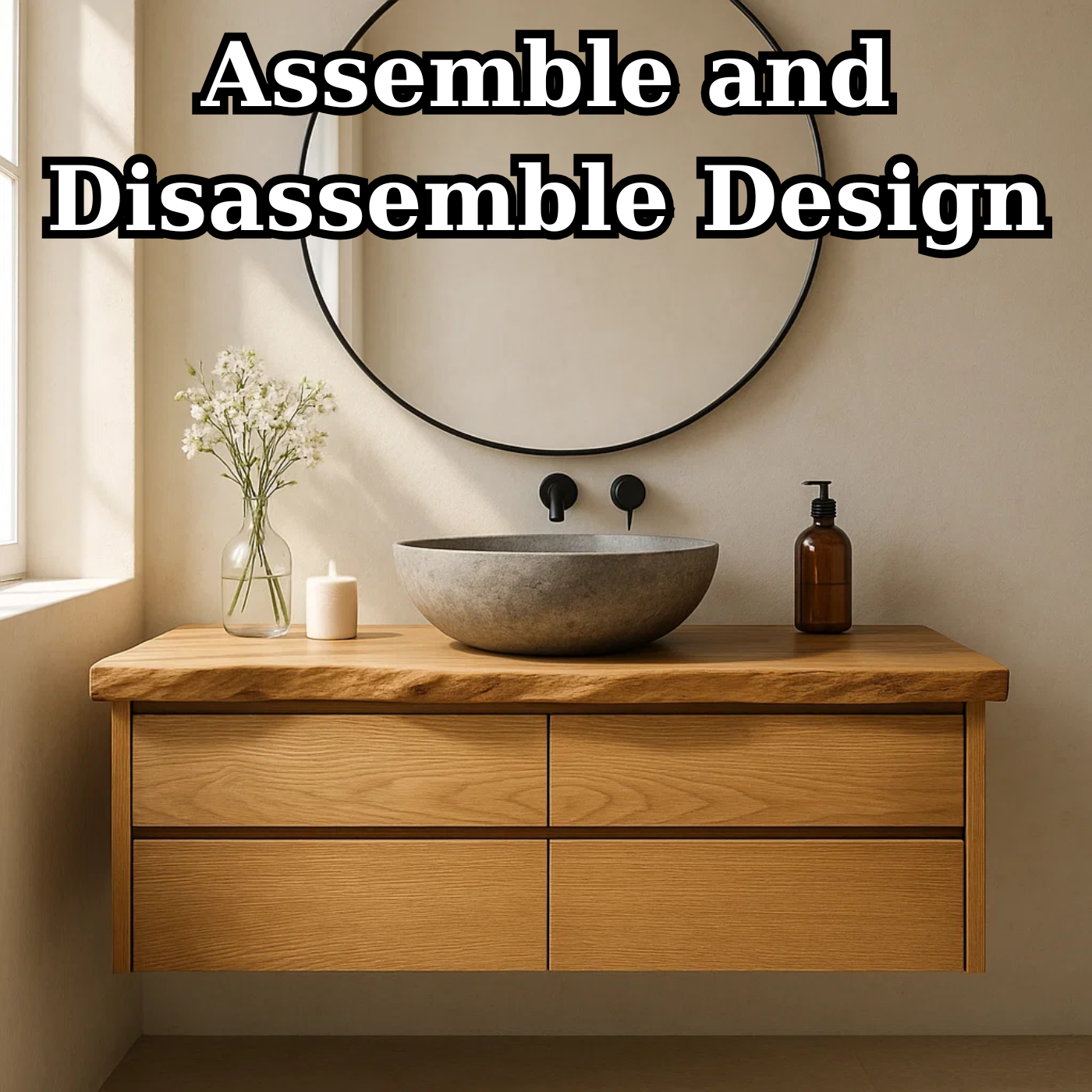 Handcrafted Solid Wood Floating Bathroom Vanity with Live Edge Top - Minimalist Modern Design Lynnsnail