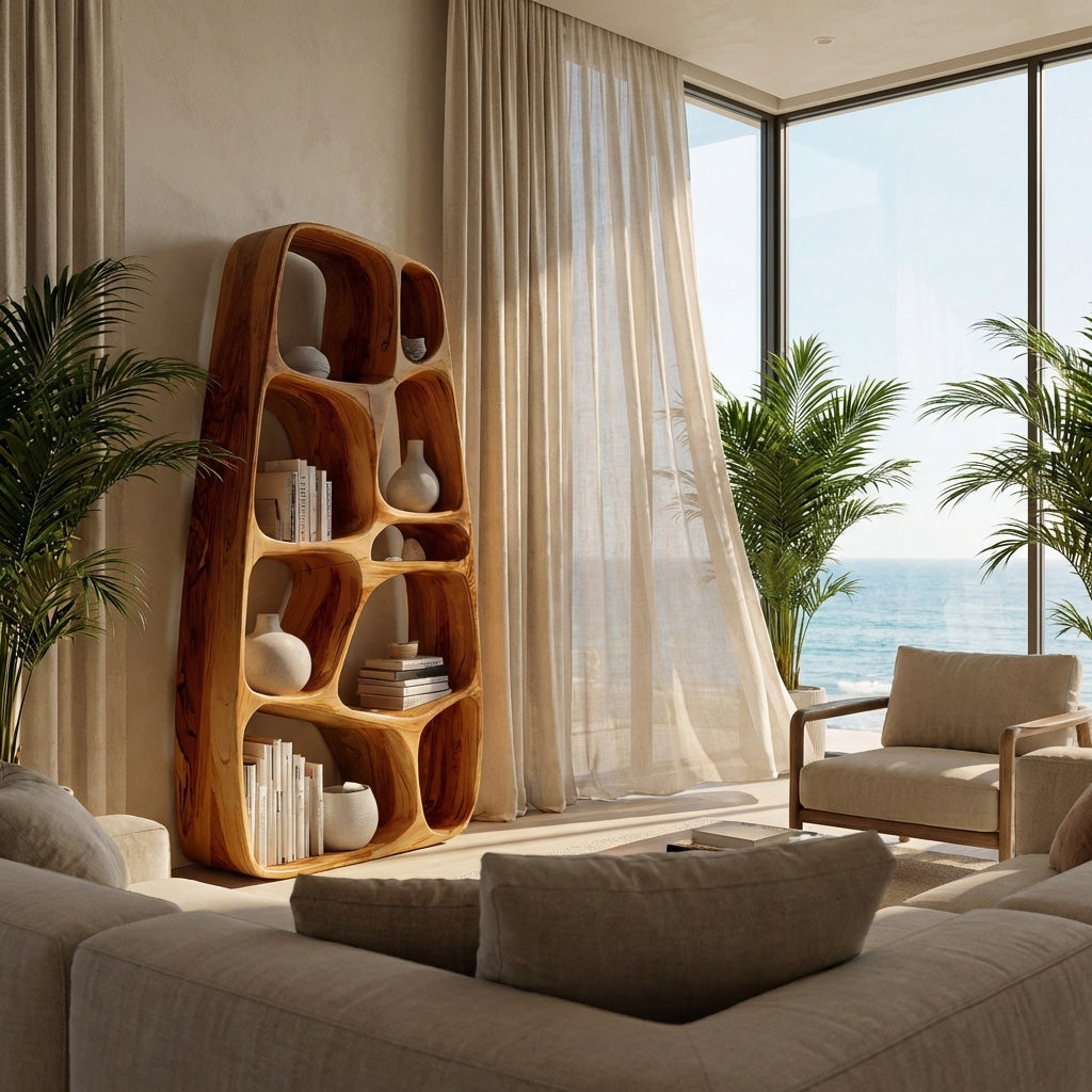 Handcrafted Wooden Sculptural Bookshelf For Living Room Lynnsnail