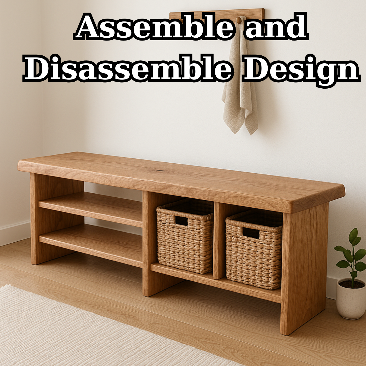 Handcrafted Solid Wood Bench – Minimalist Seating with Open Cubby Organiser Lynnsnail