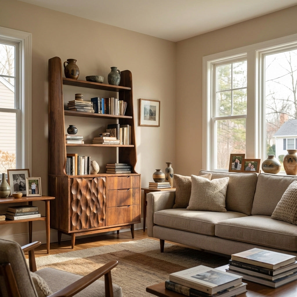 Organic Carved Wooden Bookshelf For Living Room Lynnsnail