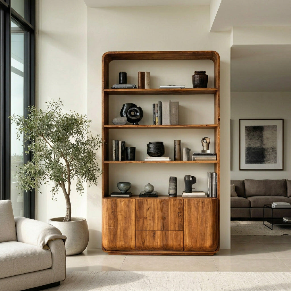 Modern Wooden Bookshelf With Round Edges For Living Room Lynnsnail
