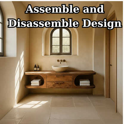 Handcrafted Solid Wood Floating Vanity - Organic Console with Curved Edges and Storage Nooks Lynnsnail