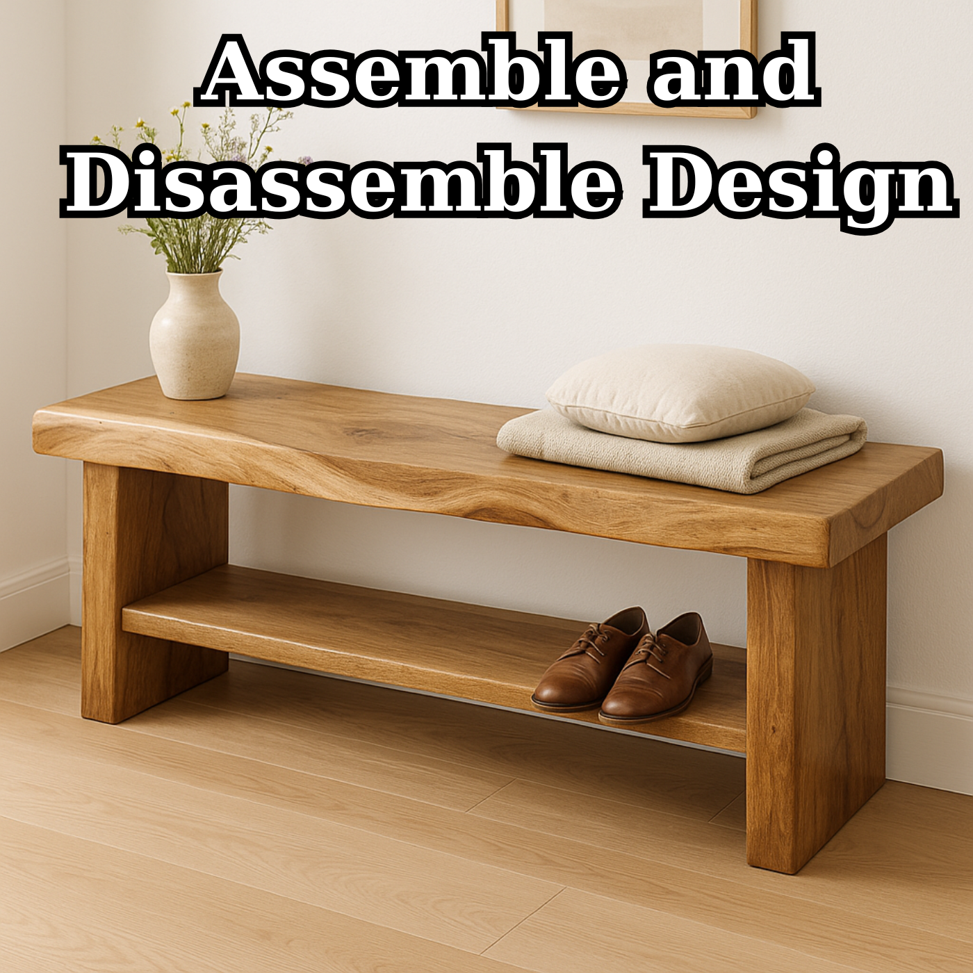Handcrafted Solid Wood Bench – Live Edge Entryway Seating with Storage Shelf Lynnsnail