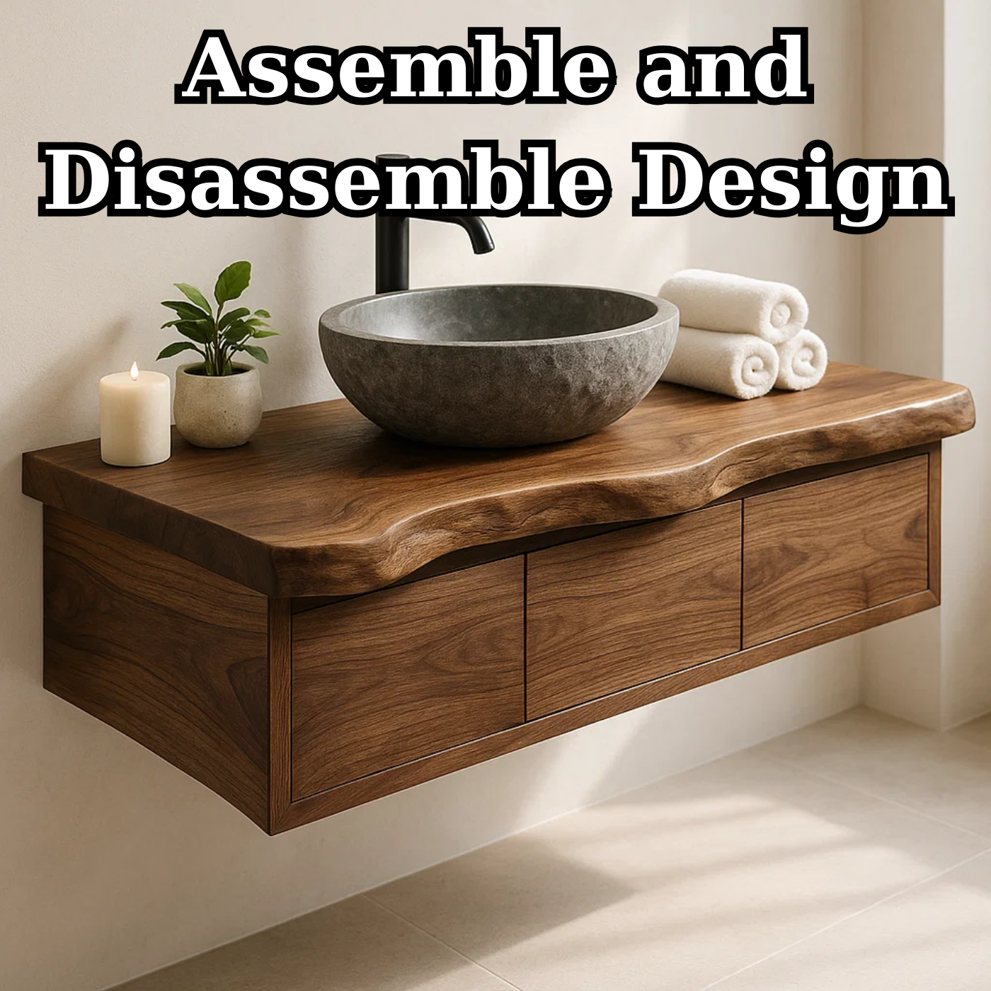 Handcrafted Solid Wood Floating Vanity - Live Edge Wall-Mounted Cabinet Lynnsnail